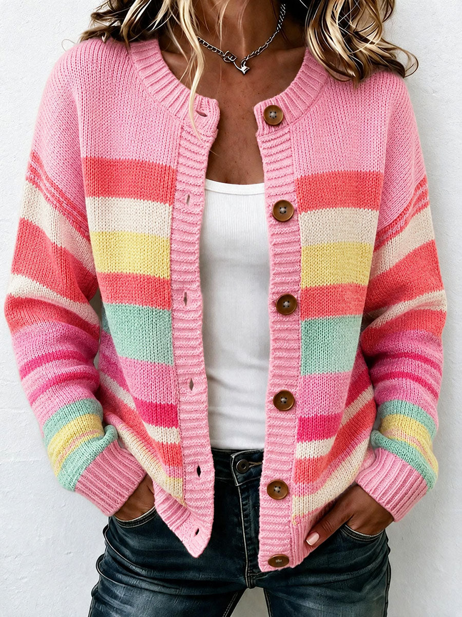 Cardigan tricoté à motif rayé pour femme