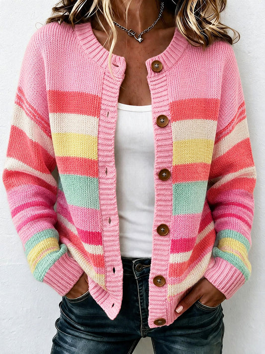 Cardigan tricoté à motif rayé pour femme