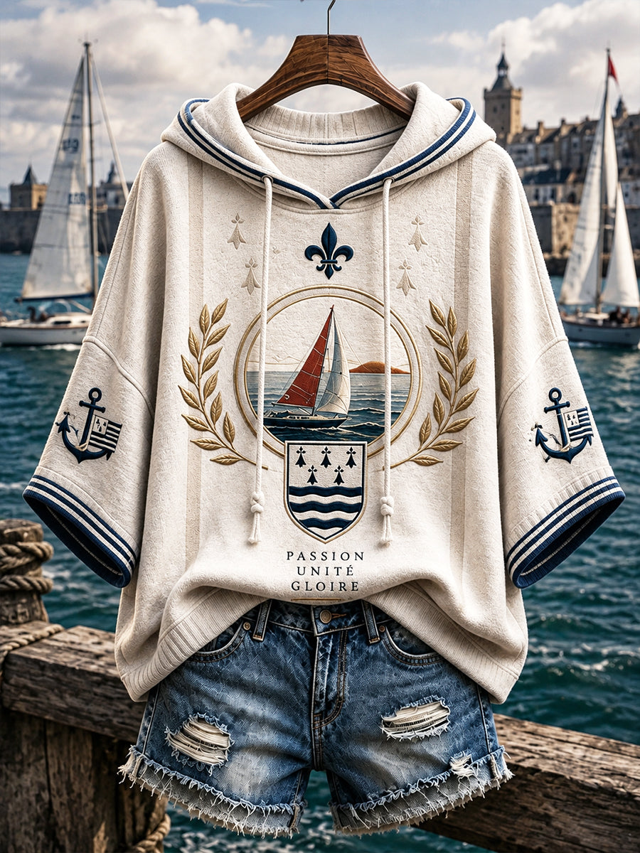 Sweat-shirt Femme Blanc Cassé Route Du Rhum Français Course De Voile Imprimé