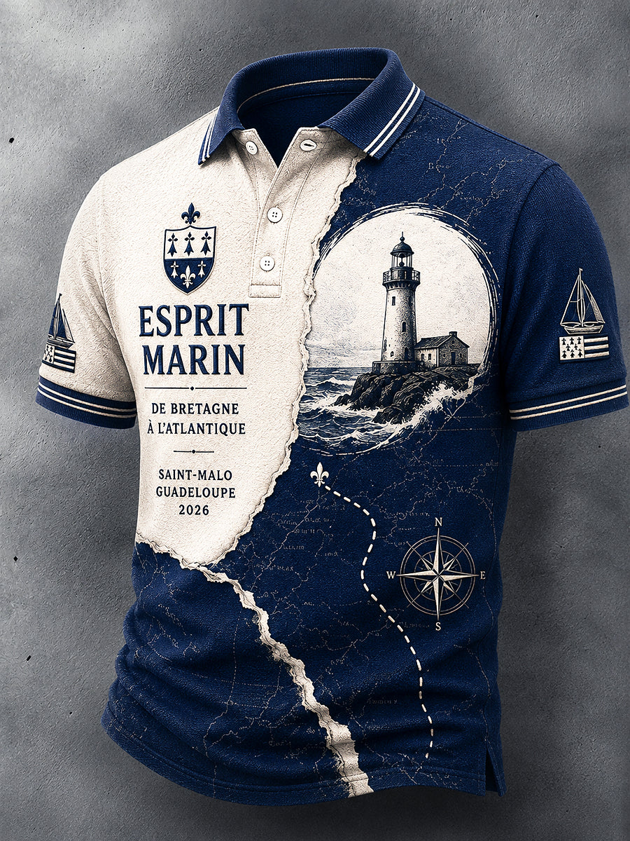 Polo décontracté imprimé pour hommes French Rum Route Sailing Race