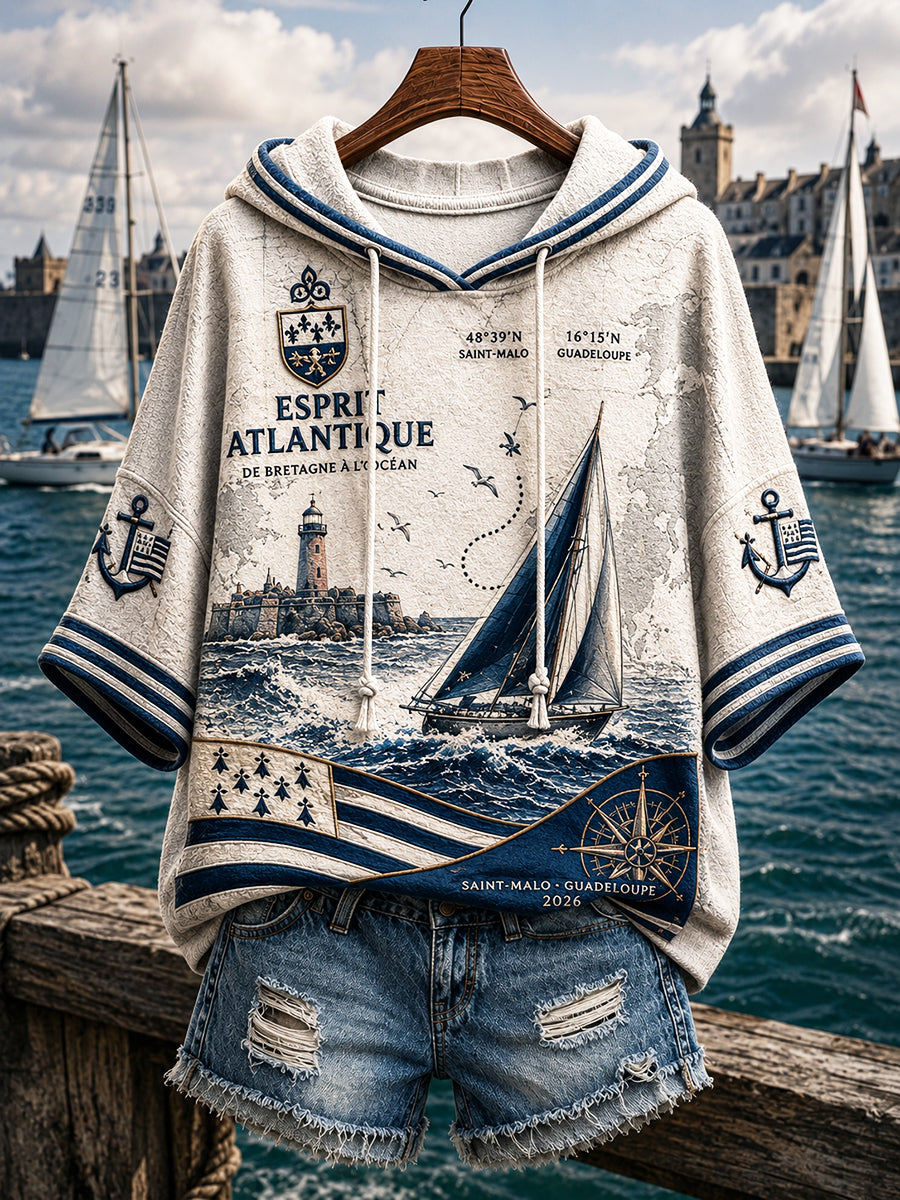 Sweat-shirt Femme Blanc Cassé Route Du Rhum Français Course De Voile Imprimé Décontracté