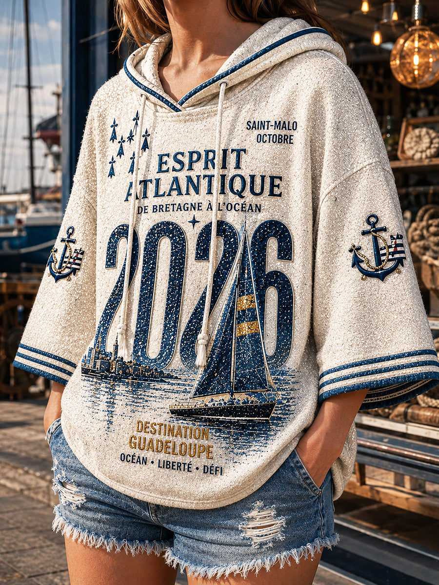 Femmes 2026 Français Rhum Route Sailing Race Patchwork Imprimer Casual Sweat à capuche