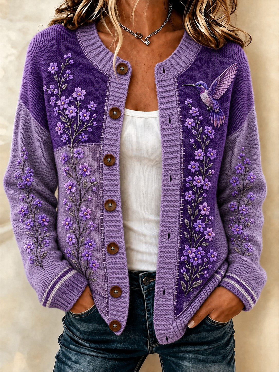 Cardigan confortable imprimé de fleurs de la maladie d'Alzheimer des femmes