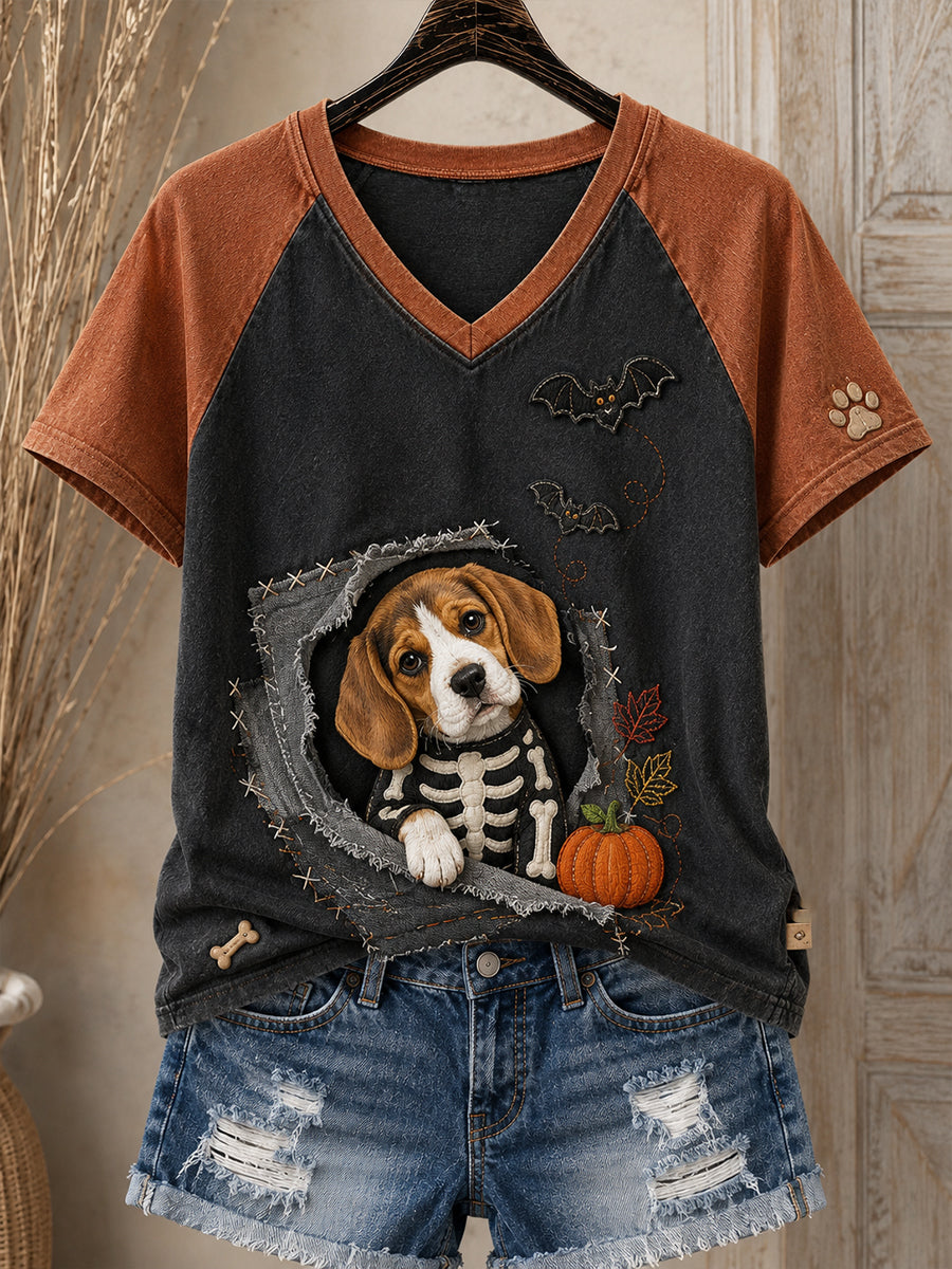 T-shirt à manches courtes Fun Animals à col rond pour femme