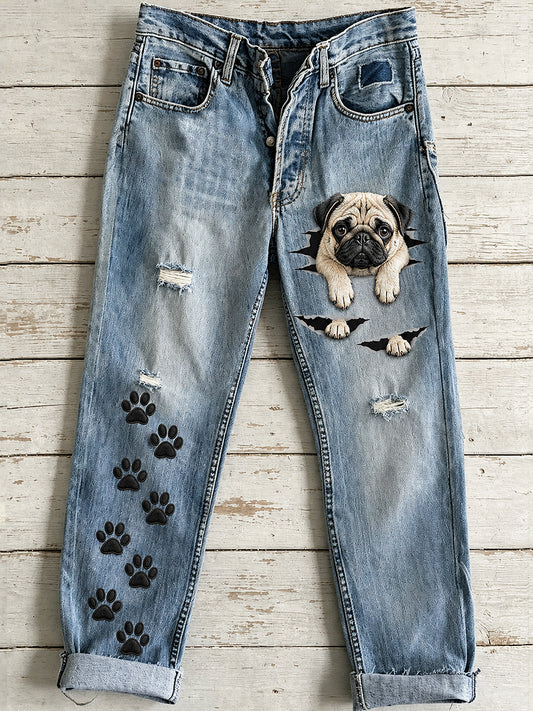 Pantalon Évasé Imprimé Animal Chien Mignon Femme