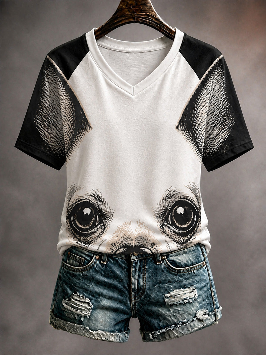 T-shirt décontracté avec imprimé d'art animal de style vintage