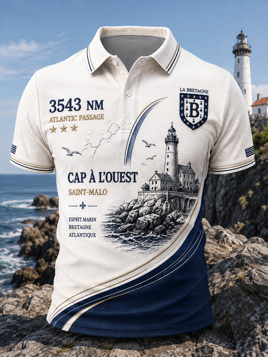 Polo blanc pour homme à imprimé breton français «Route du Rhum»