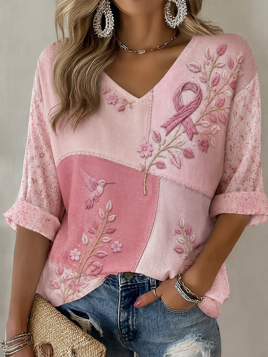 Colibri Art Print T-shirt à manches mi-longues pour femmes