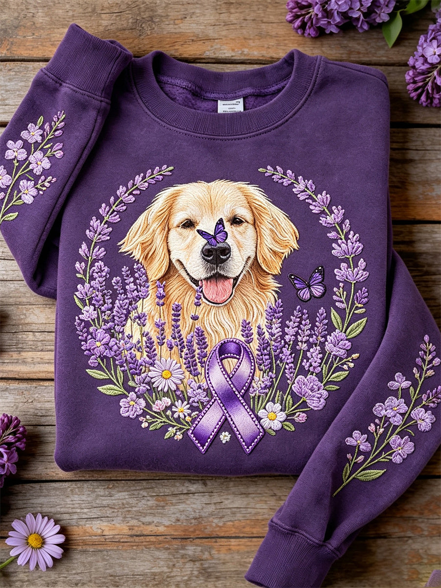 Golden Retriever chien violet ruban lavande Floral Print Sweatshirt des femmes