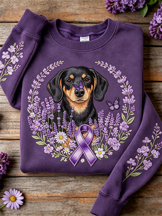 Femme Teckel Chien Violet Ruban Lavande Floral Imprimer Sweatshirt