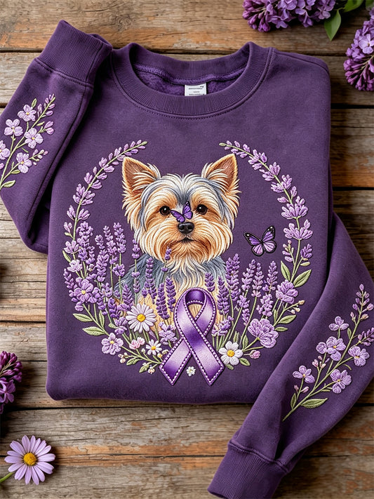 Yorkshire Chien Violet Ruban Lavande Floral Imprimer Sweatshirt Femme