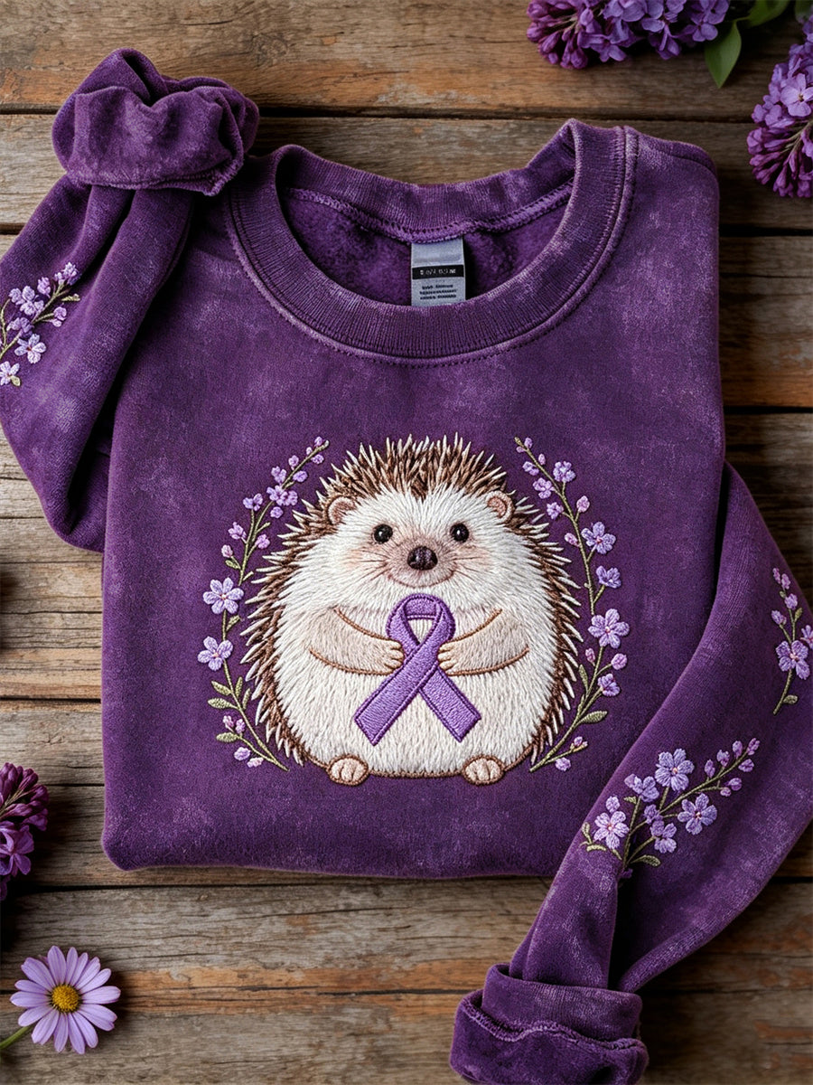 Sweatshirt Femme Forêt Hérisson Et Ruban Violet Imprimé Floral