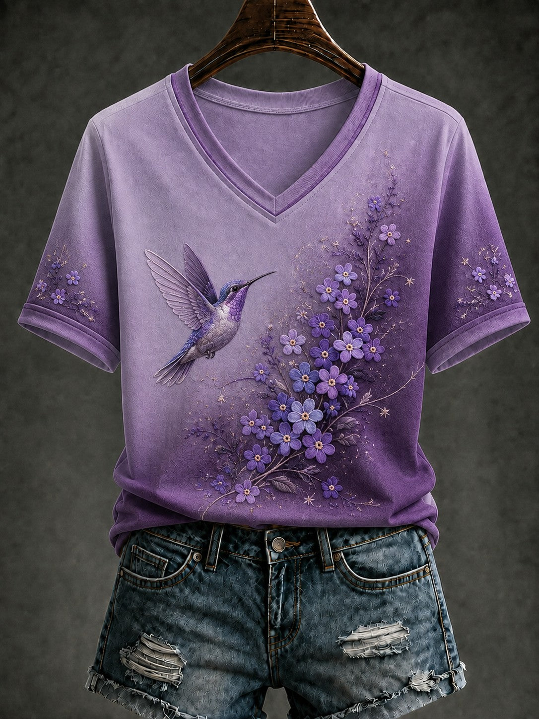 T-shirt à col en V imprimé fleurs maladie d'Alzheimer pour femmes
