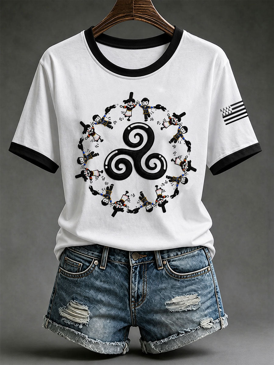 T-shirt à manches courtes pour femme, imprimé Bretagne Fest‑Noz Bigoudène