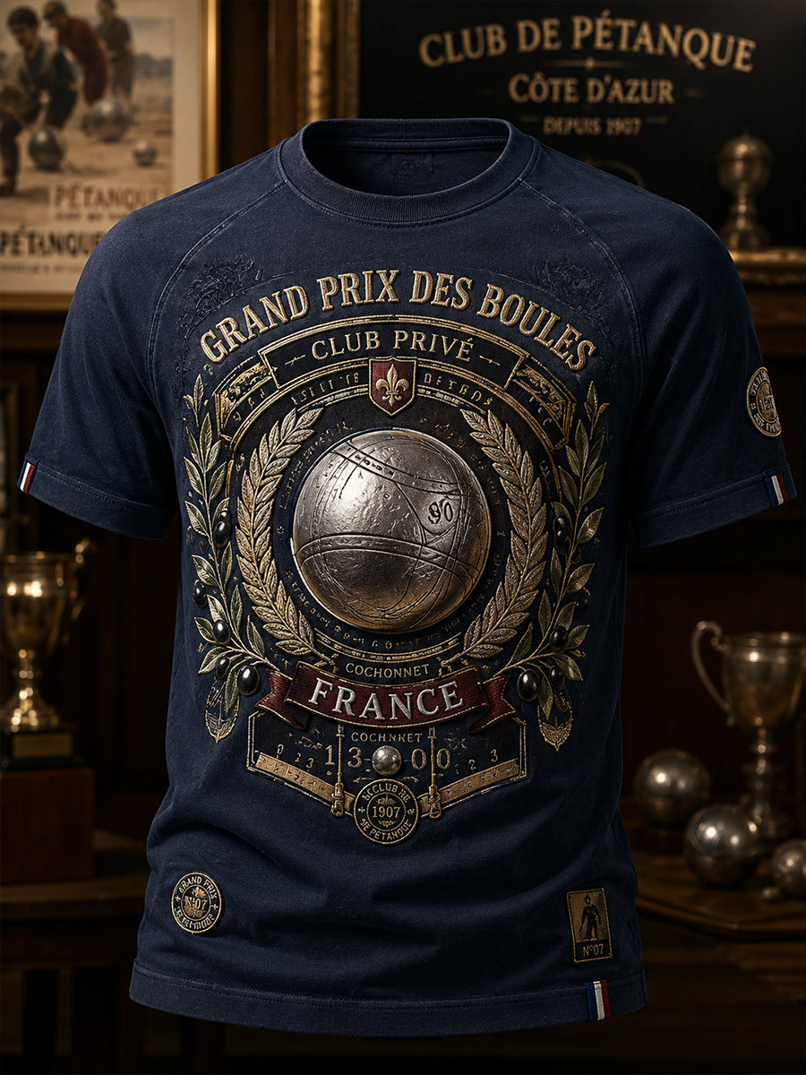 T-shirt manches courtes pour hommes, motif boules françaises