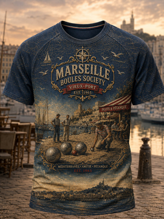 T-shirt manches courtes pour hommes, motif boules françaises