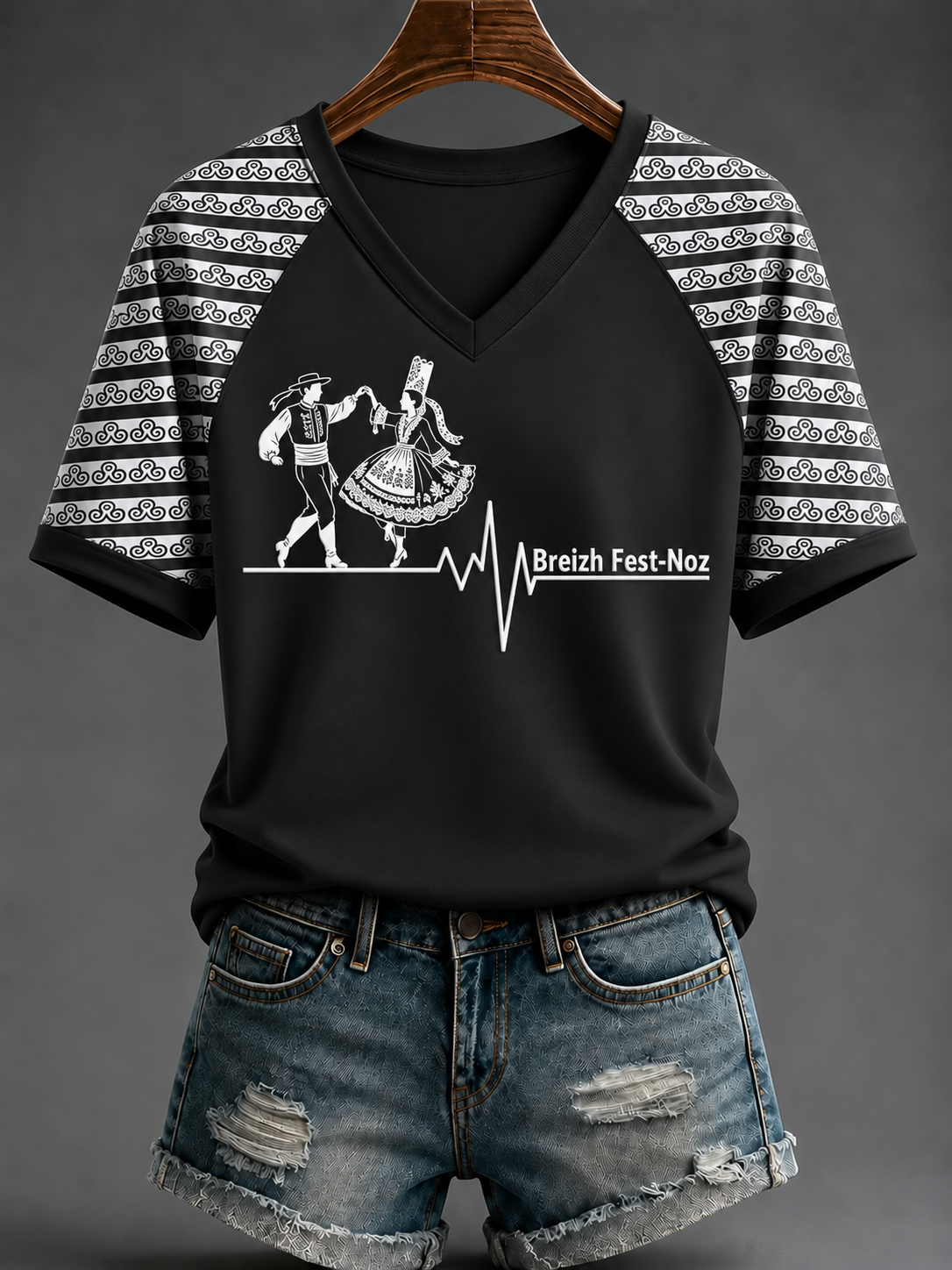 Brittany Fest-Noz Music Culture T-shirt à manches courtes à épaules dénudées Femme