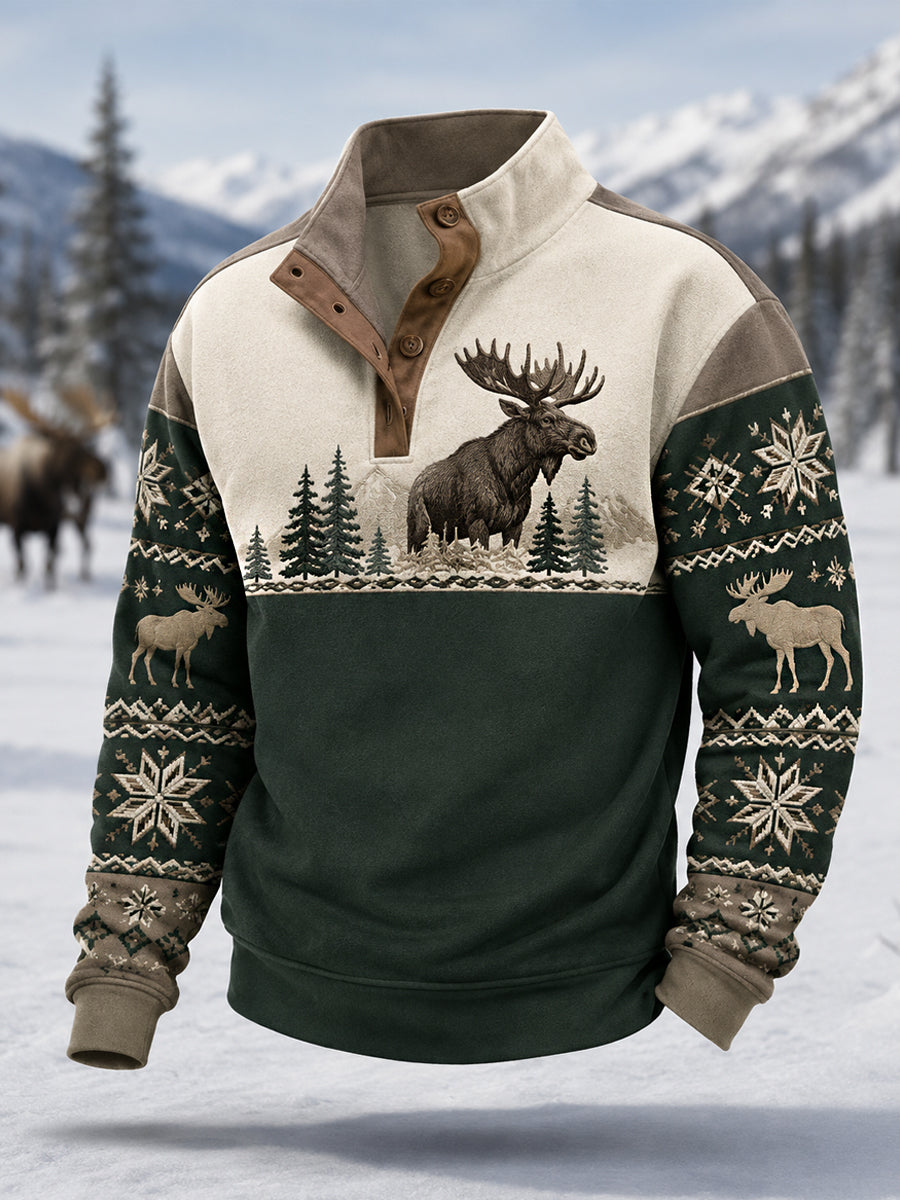 Pull décontracté hiver pour homme à imprimé orignal
