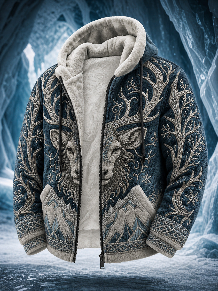 Veste à capuche rétro de style nordique, imprimé d’animal, décontractée et confortable