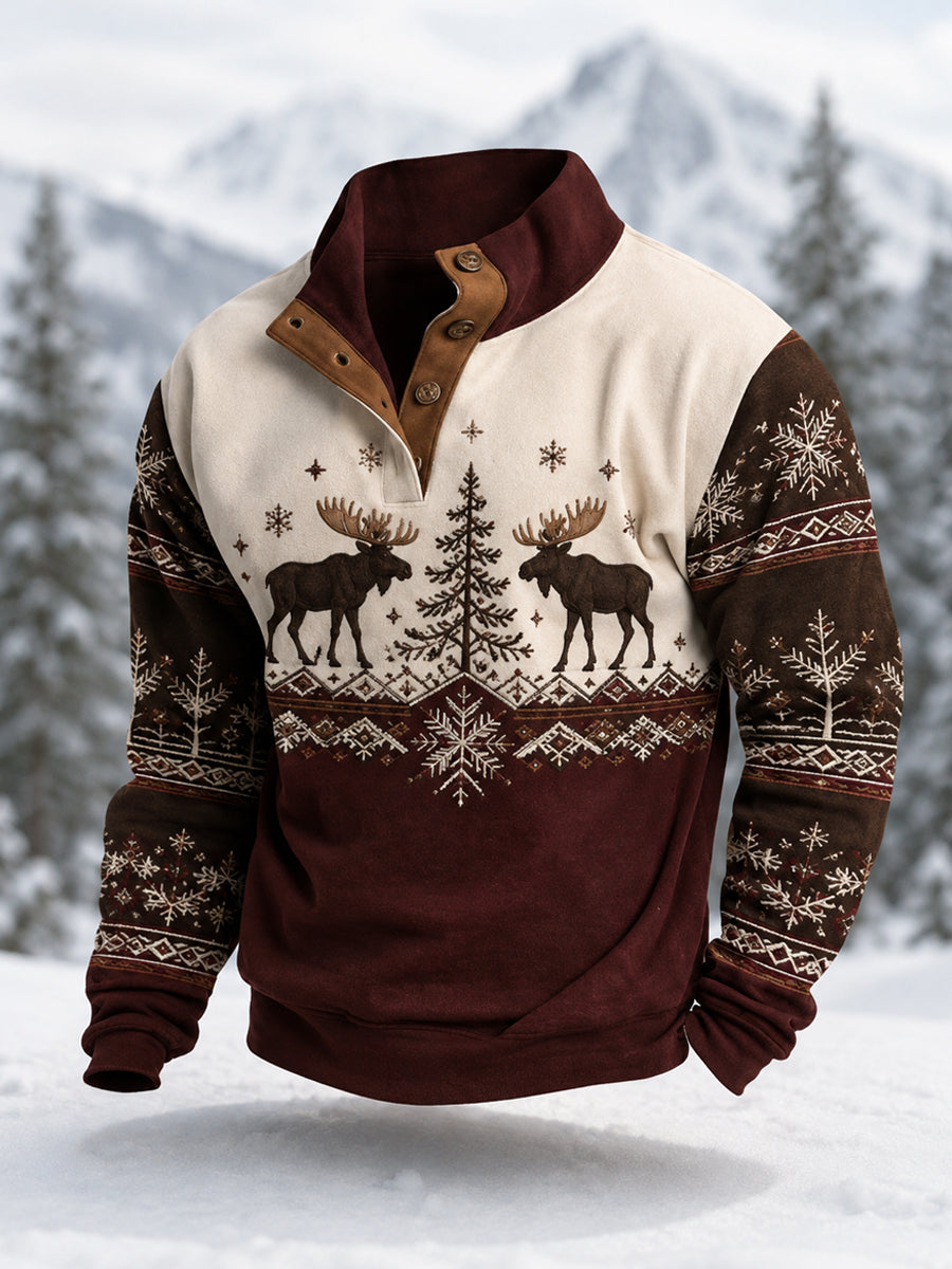 Pull décontracté hiver pour homme à imprimé orignal