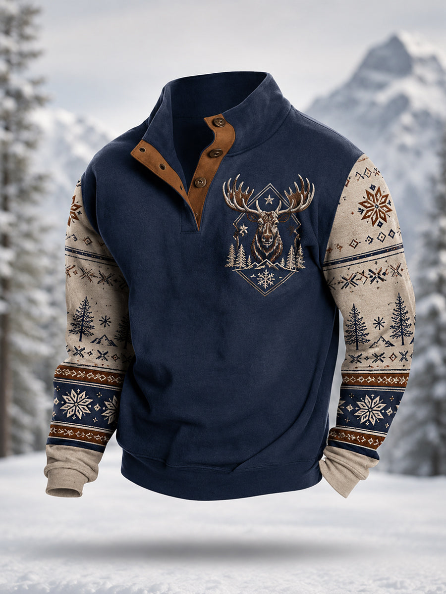 Pull décontracté hiver pour homme à imprimé orignal