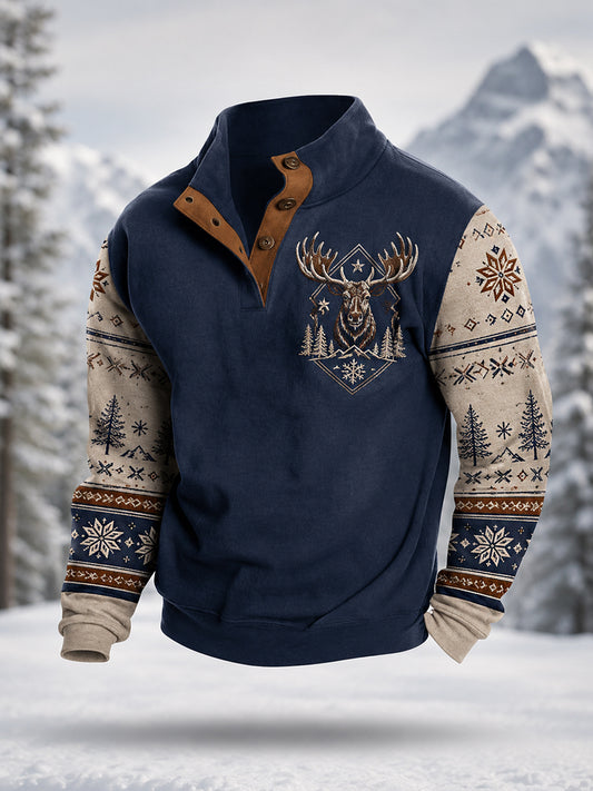 Pull décontracté hiver pour homme à imprimé orignal