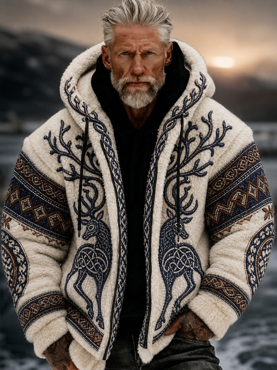 Veste à capuche rétro de style nordique, imprimé d’animal, décontractée et confortable