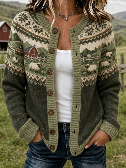 Veste en maille décontractée, style cardigan, ornée d’un motif de brebis pour femme