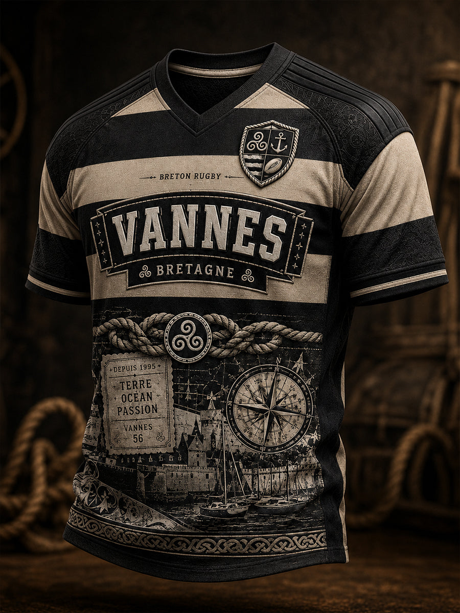 T-shirt col V pour fans de rugby masculin du RC Vannes