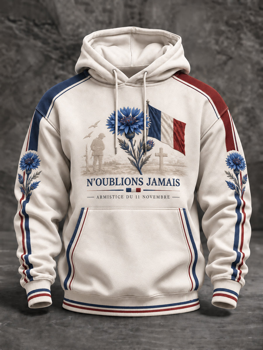 Sweat à capuche oversize imprimé «Armistice du 11 Novembre» pour homme, à épaules tombantes et avec poches
