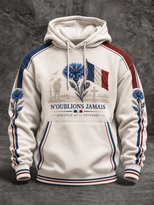 Sweat à capuche oversize imprimé «Armistice du 11 Novembre» pour homme, à épaules tombantes et avec poches