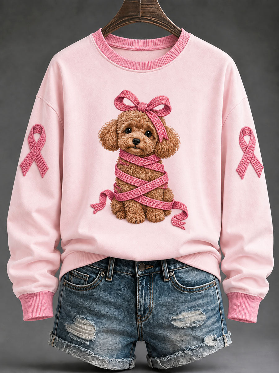 Femmes Rose Ruban Caniche Imprimer Casual Regular Sweatshirt