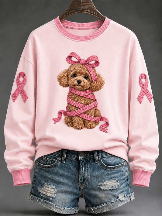 Femmes Rose Ruban Caniche Imprimer Casual Regular Sweatshirt