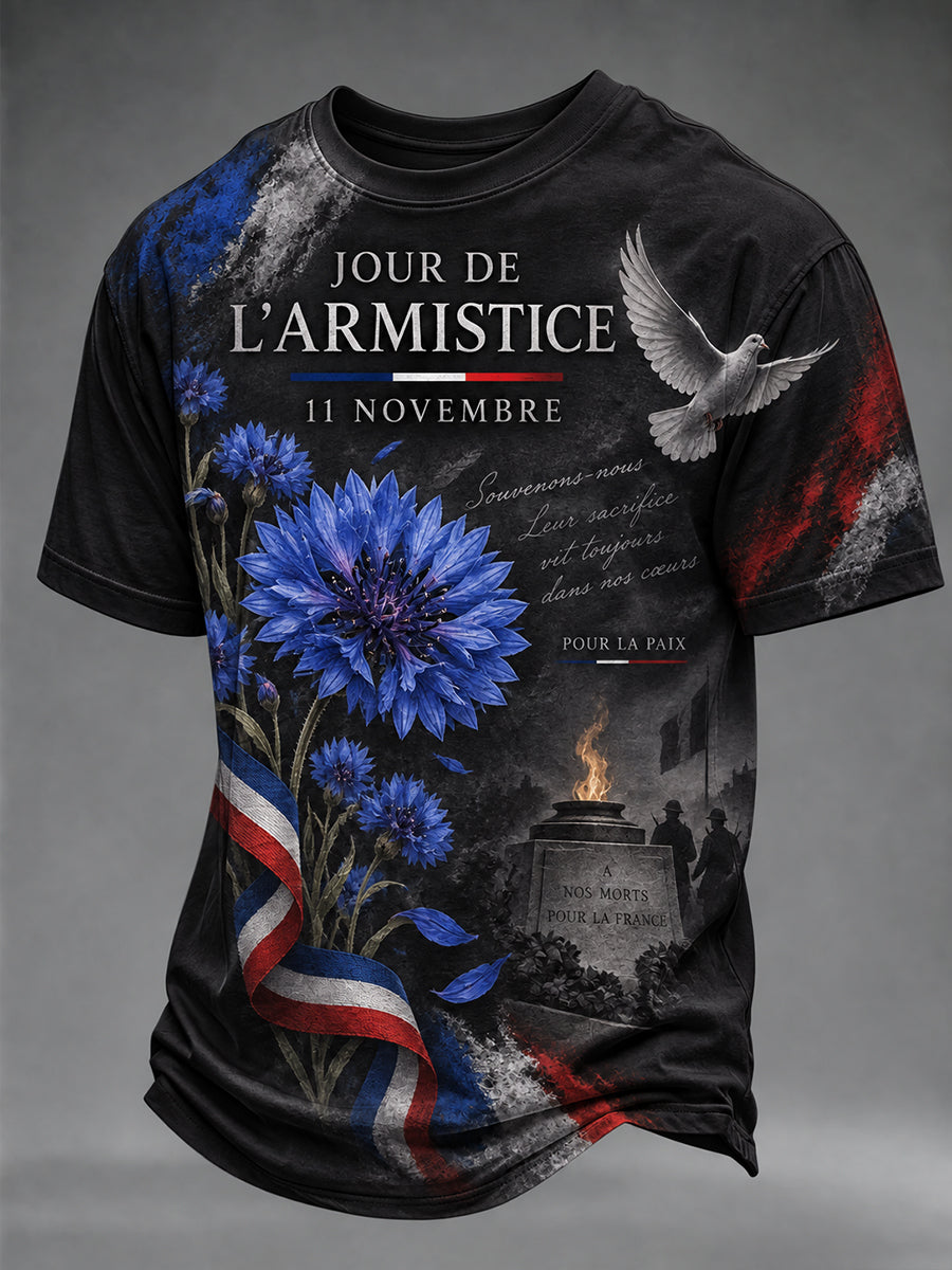 T-shirt manches courtes pour hommes avec imprimé Jour de l'Armistice