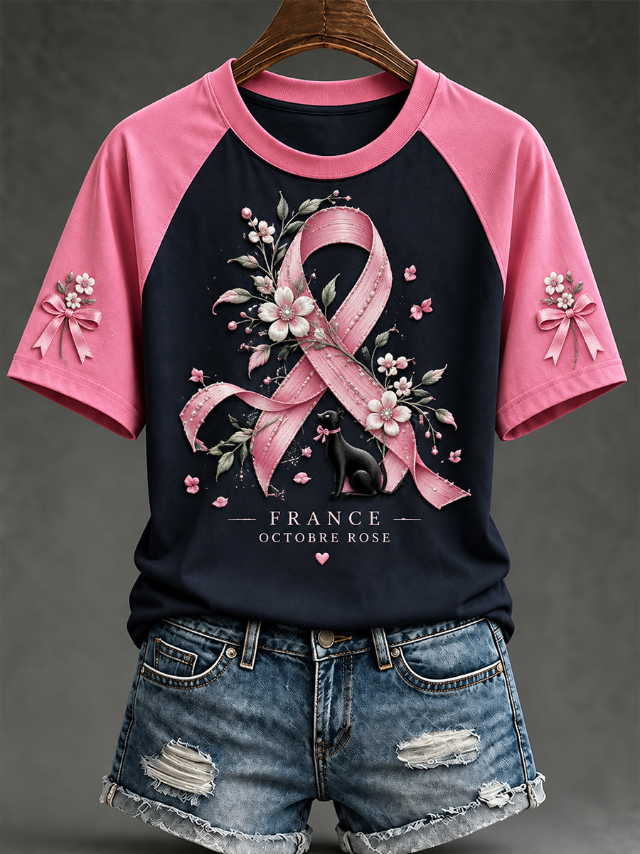 T-shirt à manches courtes de la campagne de sensibilisation au cancer du sein «Octobre rose» en France pour femmes
