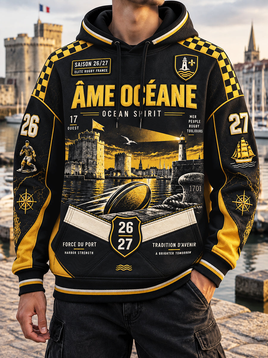 Sweat-shirt Homme Noir Décontracté French Rugby La Rochelle Imprimé