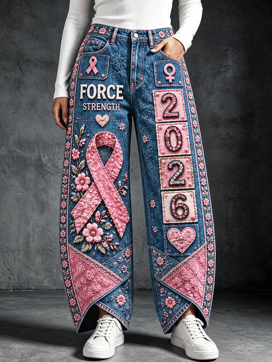 Pantalon Décontracté Femme 2026 France Cancer Du Sein Patchwork-Imprimé