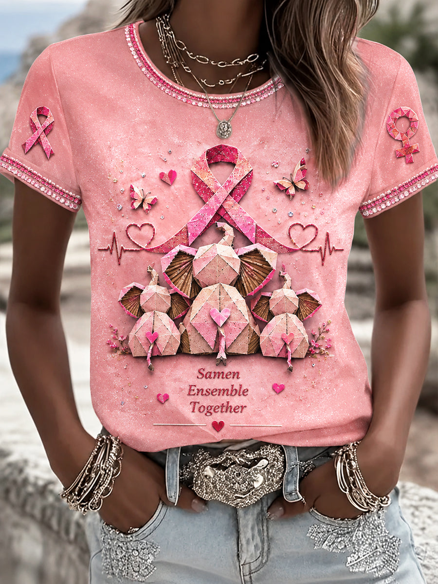 T-shirt Décontracté Femme Rose French Breast Cancer 3D-Printed