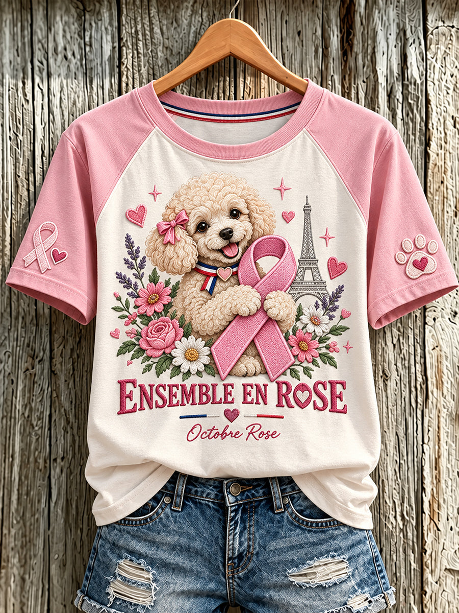 T-shirt à manches courtes de la campagne de sensibilisation au cancer du sein «Octobre rose» en France pour femmes