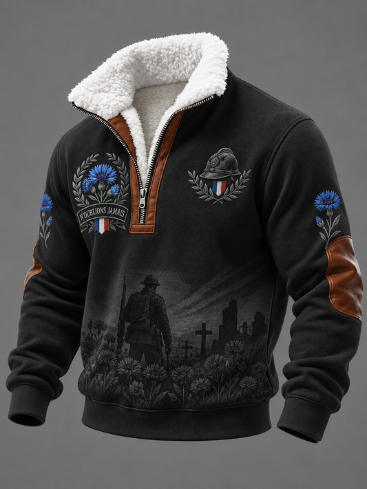 Chemise N'OUBLIONS JAMAIS à col montant en peluche imprimée pour homme
