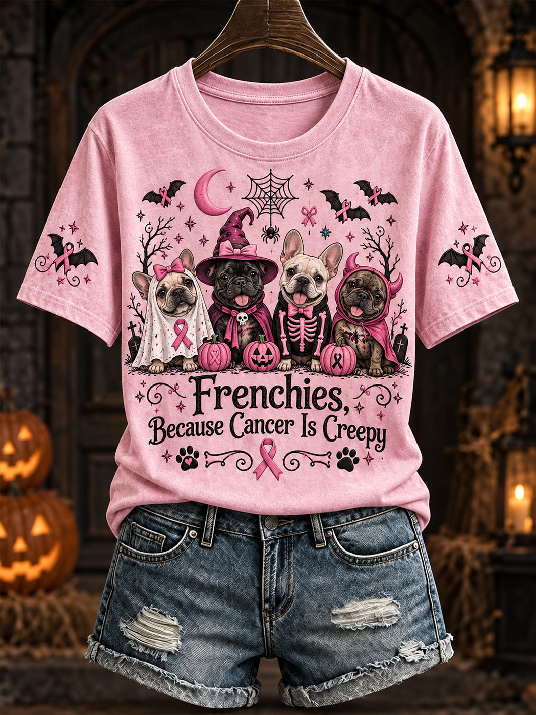 Costume de Halloween pour femme Motif de chien et de la charité rose Ruban Design Casual T-shirt à manches courtes
