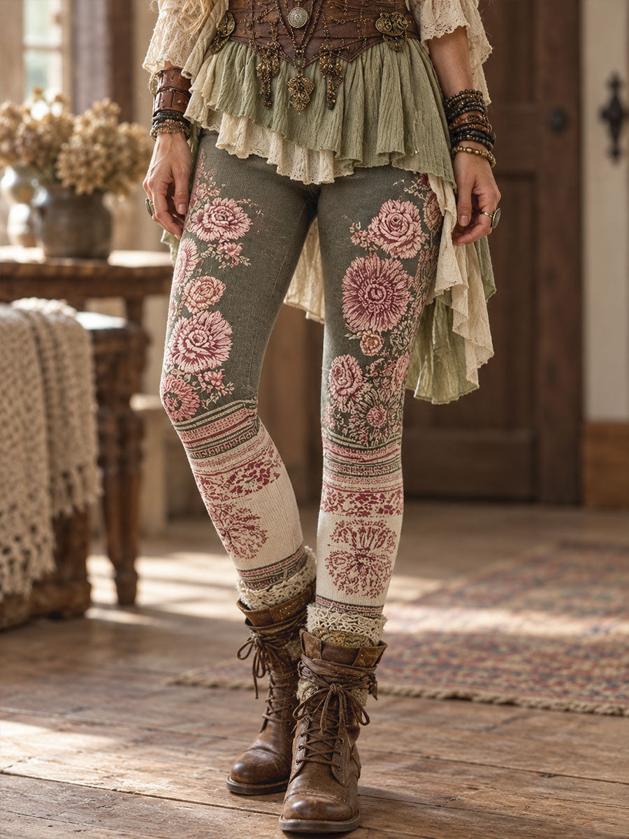 Femme Automne/Hiver Floral Art Prtinted Leggings