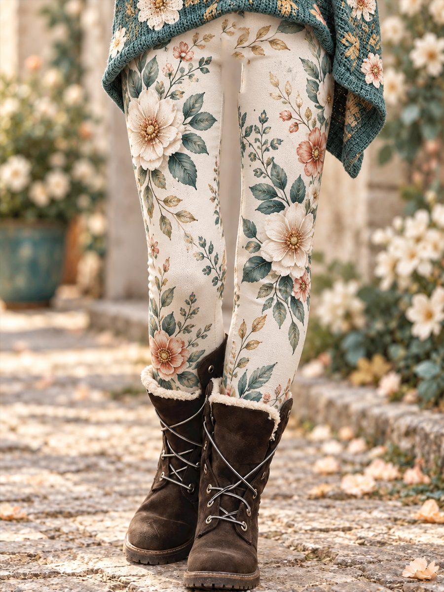 Leggings en velours à imprimé floral pour femme, collection automne/hiver