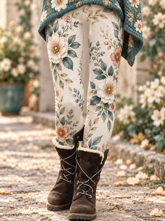 Leggings en velours à imprimé floral pour femme, collection automne/hiver