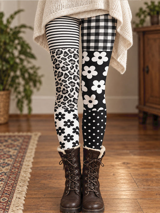 Leggings femme automne/hiver à imprimé floral artistique