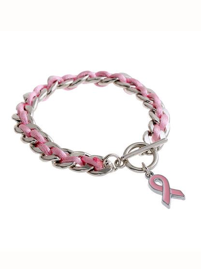Bracelet ruban rose de sensibilisation au cancer du sein chez la femme