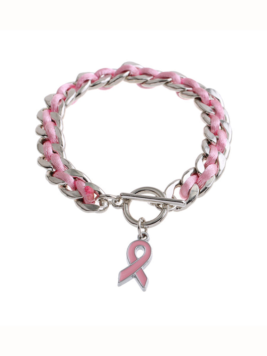 Bracelet ruban rose de sensibilisation au cancer du sein chez la femme