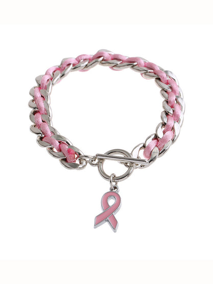 Bracelet ruban rose de sensibilisation au cancer du sein chez la femme