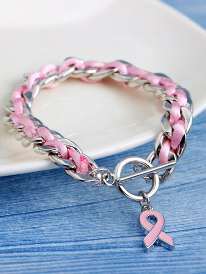 Bracelet ruban rose de sensibilisation au cancer du sein chez la femme