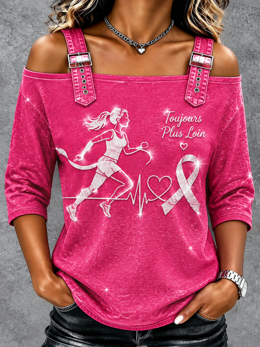 Haut de camisole décontracté rose pour femme, sensibilisation au cancer du sein à la française